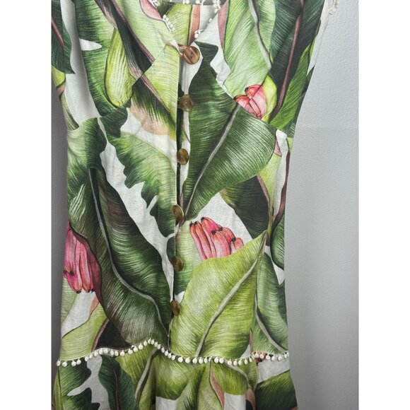 FARM Rio Plantage White Palms Linen Drop Waist Mini Dress Size XS - Picture 6 of 10